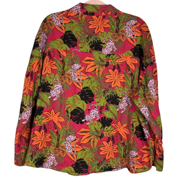 C&C California Womens Linen Button Up Shirt Size 1X Jungle Leopard Summer Resort - Picture 2 of 8